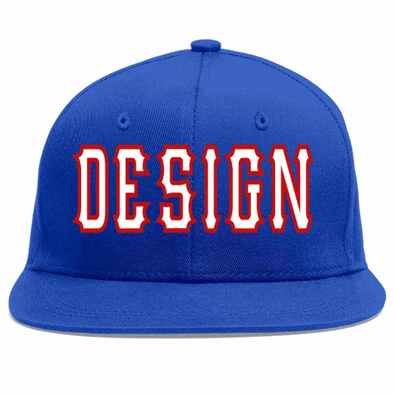 Baseball Cap For Fashionable Looks-Custom Royal White-Red Flat Eaves Sport Baseball Cap Design for Men/Women/Youth