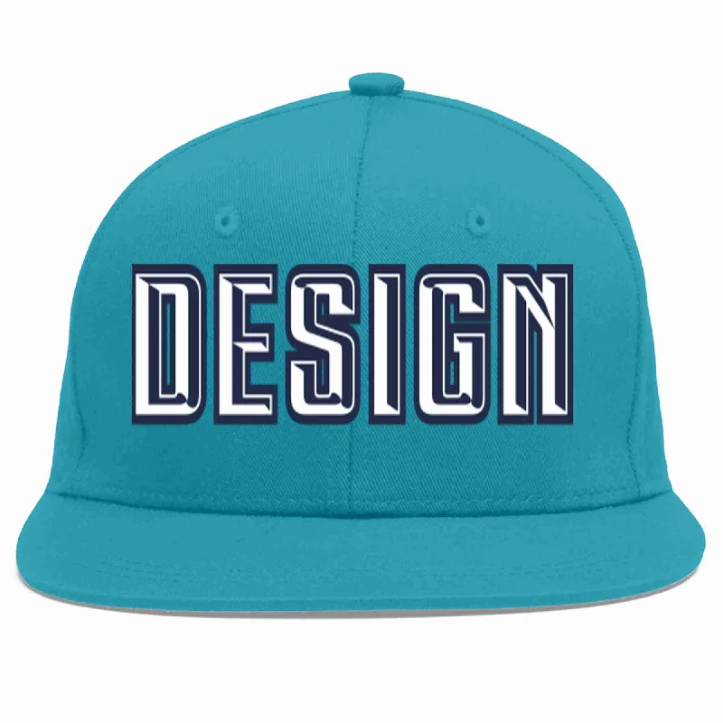 Baseball Cap With Classic Look-Custom Aqua White-Navy Flat Eaves Sport Baseball Cap Design for Men/Women/Youth