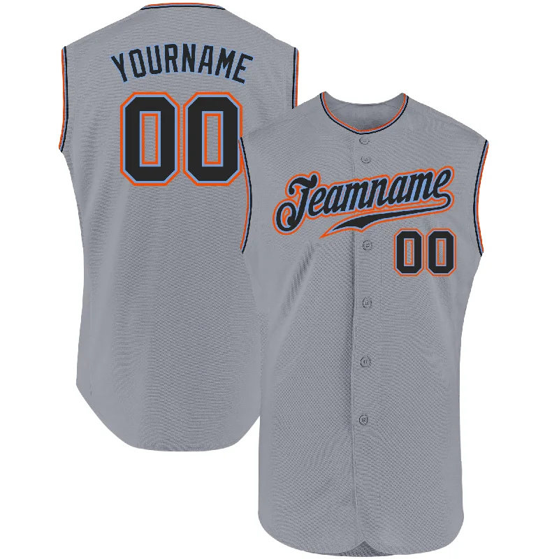 Baseball Jersey With Player Customization-Custom Gray Black-Powder Blue Authentic Sleeveless Baseball Jersey