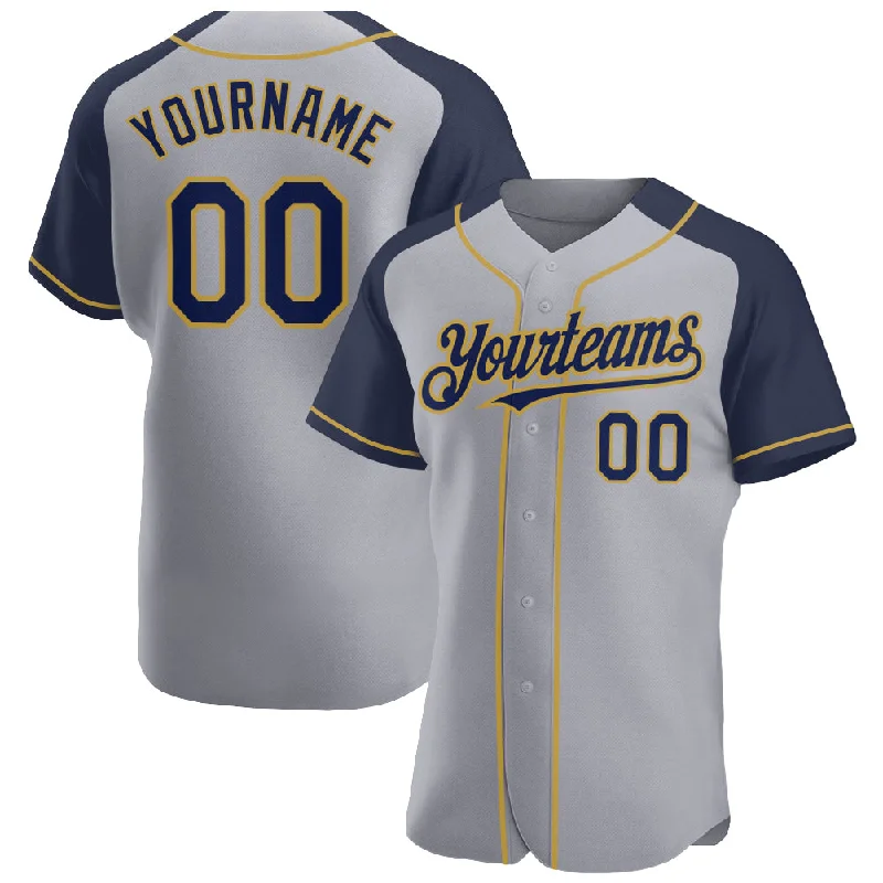 Baseball Jersey With Custom Color Choices-Custom Gray Navy-Old Gold Authentic Raglan Sleeves Baseball Jersey