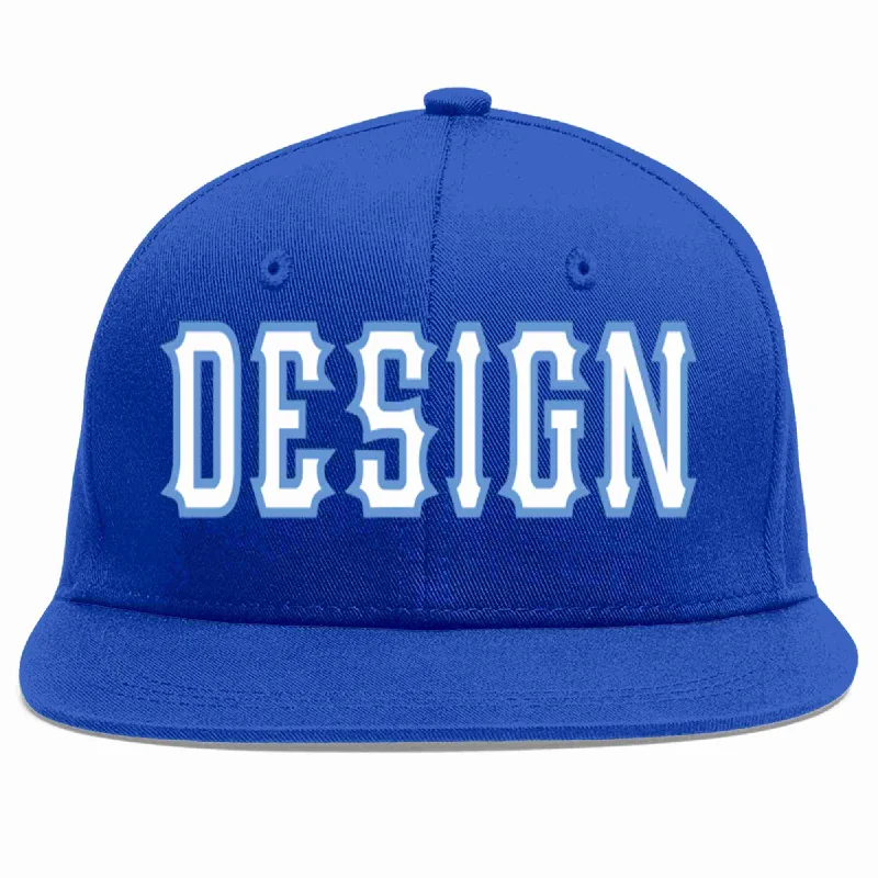 Baseball Cap For Streetwear-Custom Royal White-Light Blue Flat Eaves Sport Baseball Cap Design for Men/Women/Youth