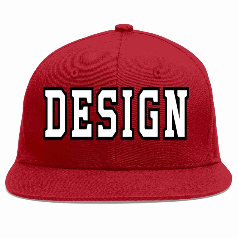 Baseball Cap With Custom Team Colors-Custom Red White-Black Flat Eaves Sport Baseball Cap Design for Men/Women/Youth