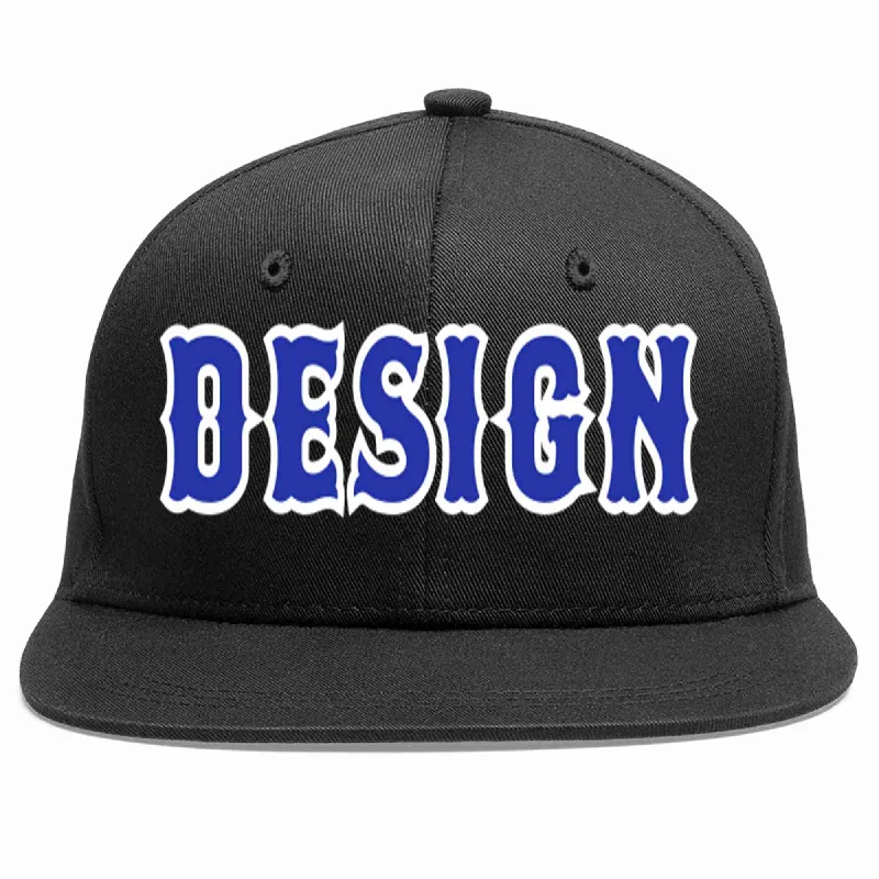 Baseball Cap For Fundraising Events-Custom Black Royal-White Flat Eaves Sport Baseball Cap Design for Men/Women/Youth