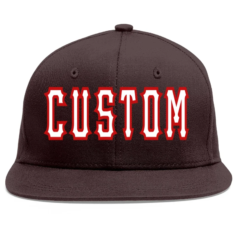 Baseball Cap With Team Logo-Custom Brown White-Red Flat Eaves Sport Baseball Cap