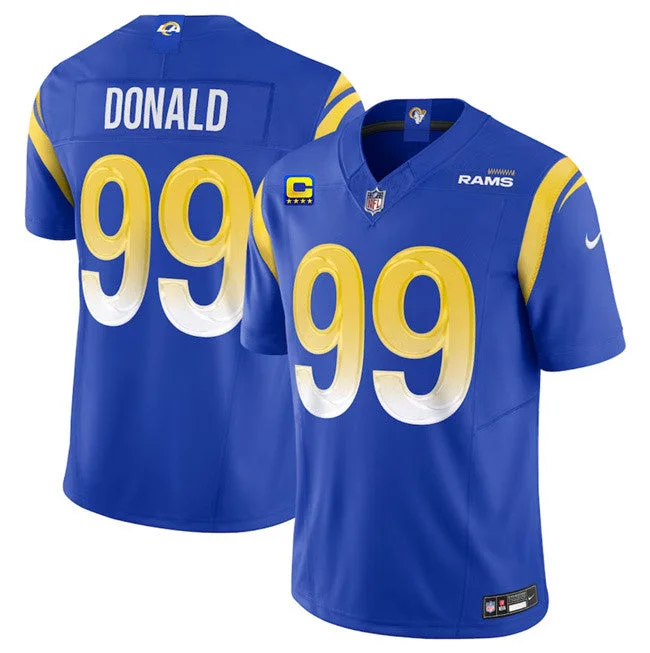 Football Jersey With Custom Team Name and Logo-Men's Los Angeles Rams #99 Aaron Donald Blue 2023 F.U.S.E. With 4-Star C Patch Vapor Vapor Limited Football Stitched Jersey