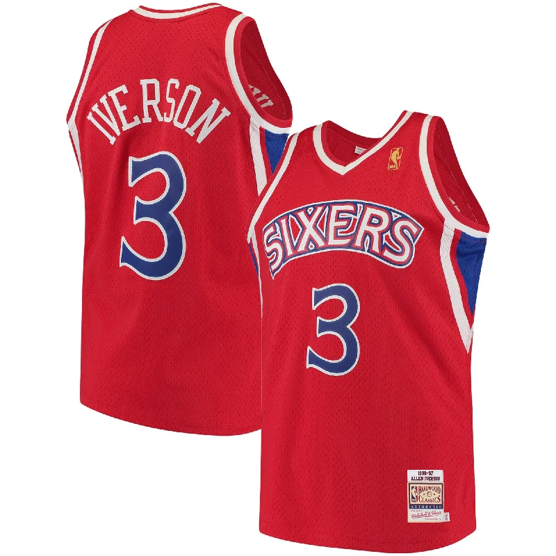 Basketball Jersey For Fundraising Events-Allen Iverson Philadelphia 76ers 1996/97 Hardwood Classics Basketball Jersey - Red