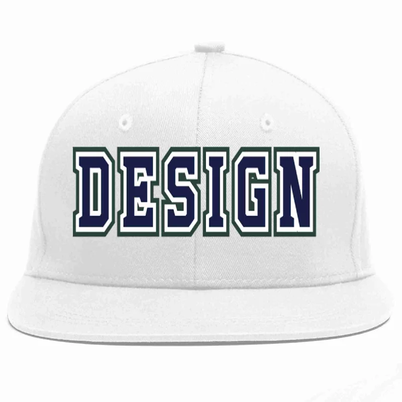 Baseball Cap With Team Design-Custom White Navy-White Flat Eaves Sport Baseball Cap Design for Men/Women/Youth