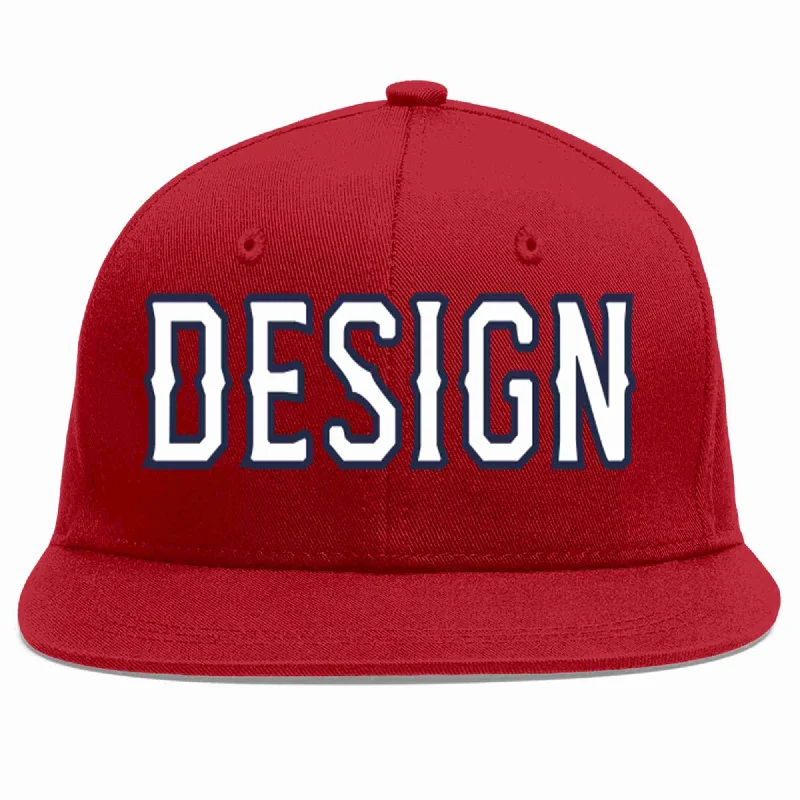 Baseball Cap With Motivational Phrases-Custom Red White-Navy Flat Eaves Sport Baseball Cap Design for Men/Women/Youth