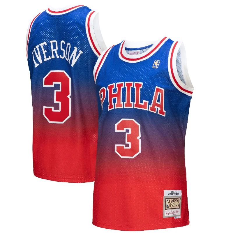 Basketball Jersey With Professional Design Details-Allen Iverson Philadelphia 76ers 1996/97 Hardwood Classics Fadeaway Swingman Player Basketball Jersey - Red/royal