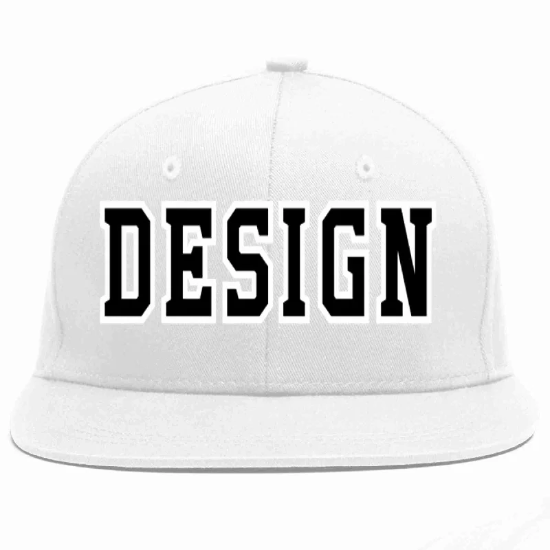 Custom Baseball Cap For Advertising-Custom White Black-White Flat Eaves Sport Baseball Cap Design for Men/Women/Youth