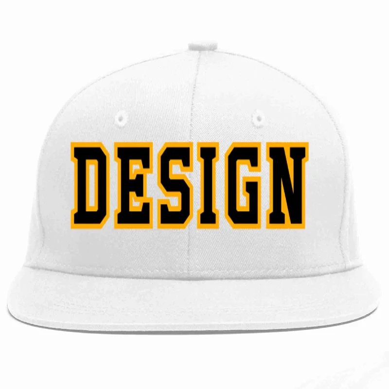 Custom Baseball Cap For Marketing-Custom White Black-Yellow Flat Eaves Sport Baseball Cap Design for Men/Women/Youth