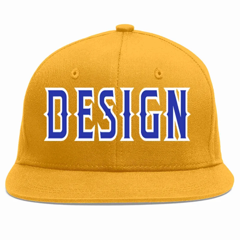 Baseball Cap For Football Fans-Custom Gold Royal-White Flat Eaves Sport Baseball Cap Design for Men/Women/Youth