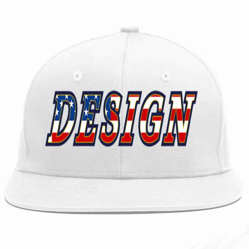 Baseball Cap With Design-Custom White Vintage USA Flag-Gold Flat Eaves Sport Baseball Cap Design for Men/Women/Youth