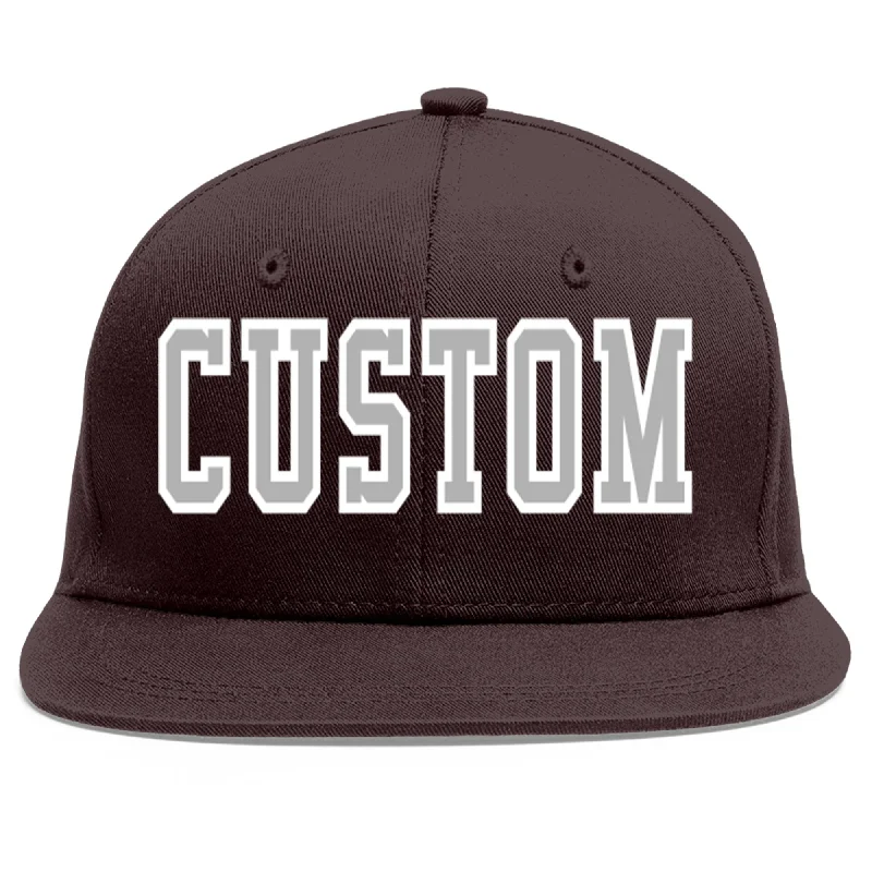 Baseball Cap For Promotional Apparel-Custom Brown Gray-White Flat Eaves Sport Baseball Cap