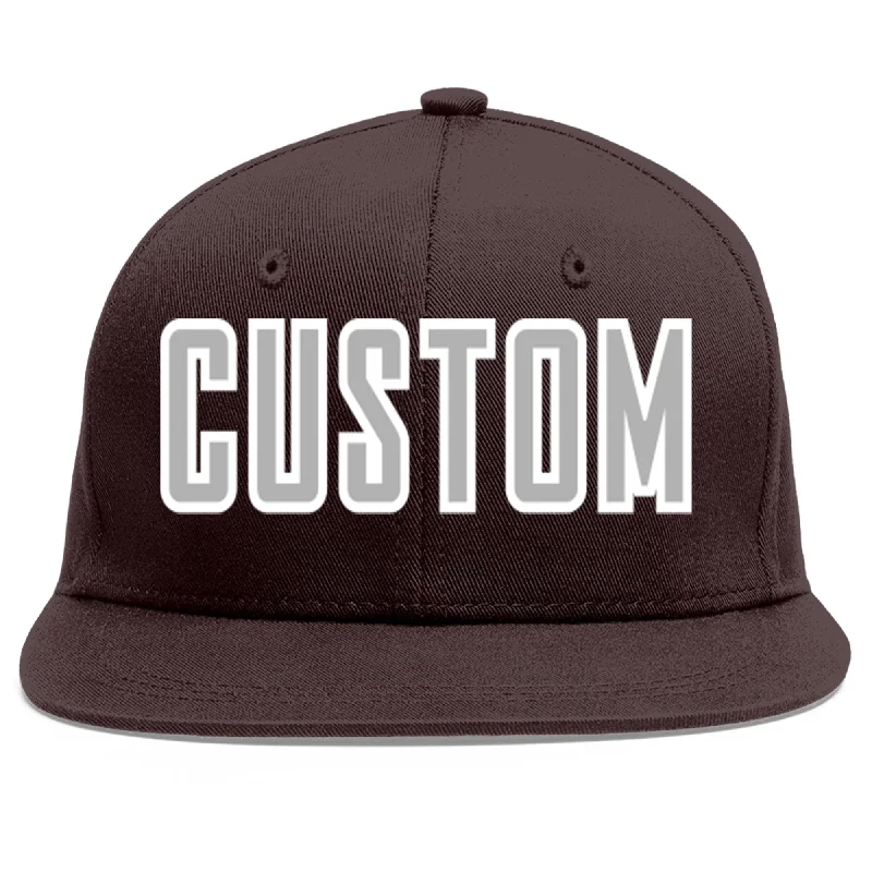 Baseball Cap For Personalized Clothing-Custom Brown Gray-White Flat Eaves Sport Baseball Cap