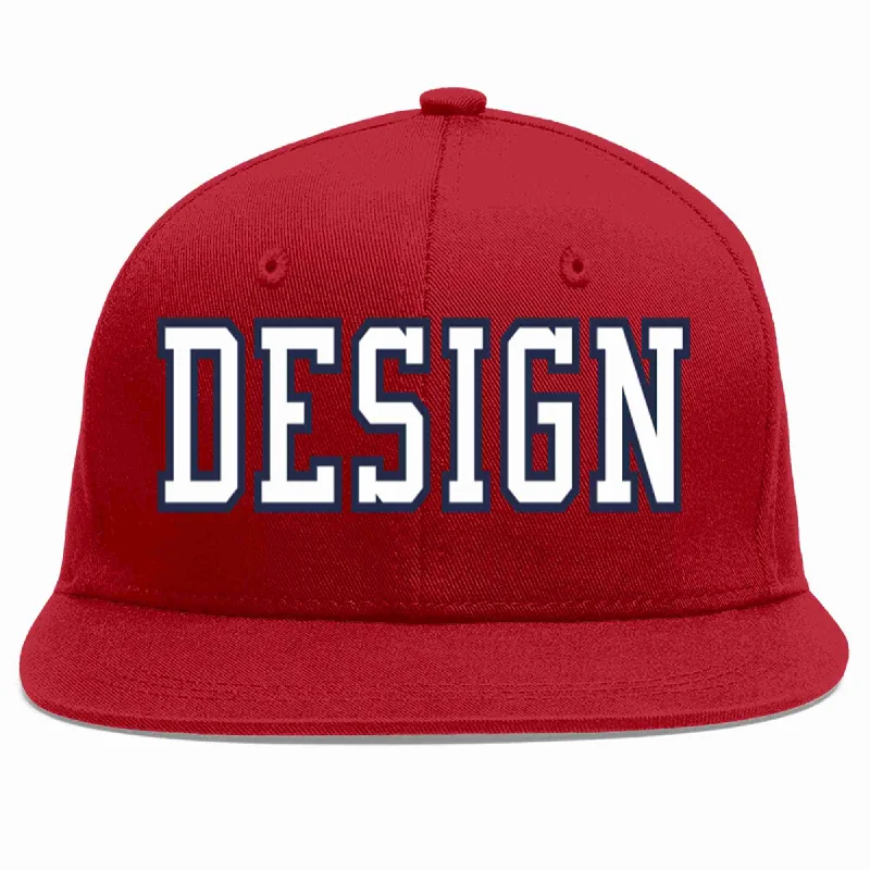 Baseball Cap With Team Colors-Custom Red White-Navy Flat Eaves Sport Baseball Cap Design for Men/Women/Youth