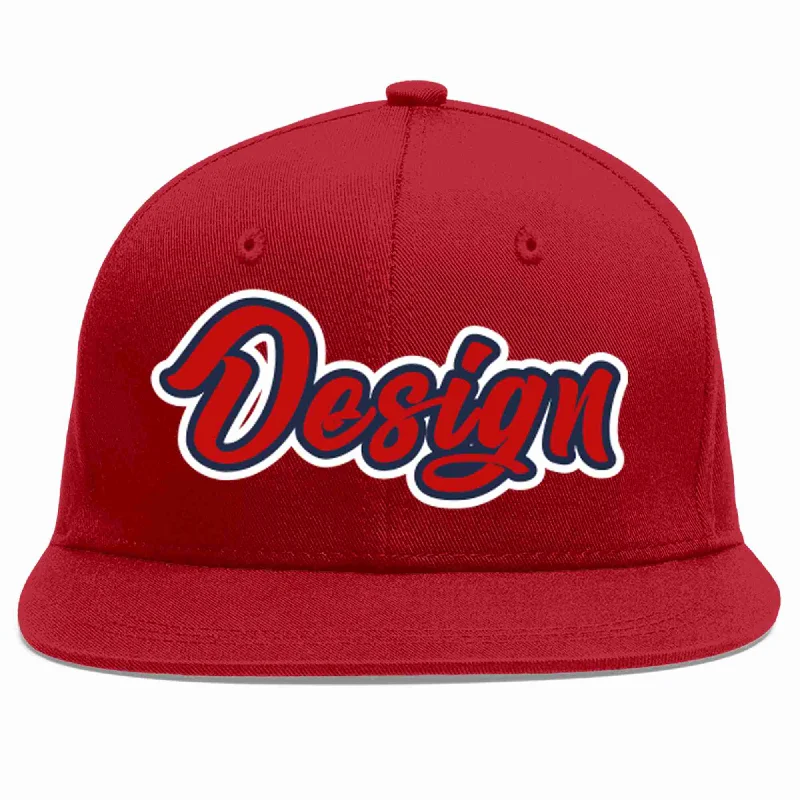 Baseball Cap With Logo-Custom Red Red-Navy Flat Eaves Sport Baseball Cap Design for Men/Women/Youth