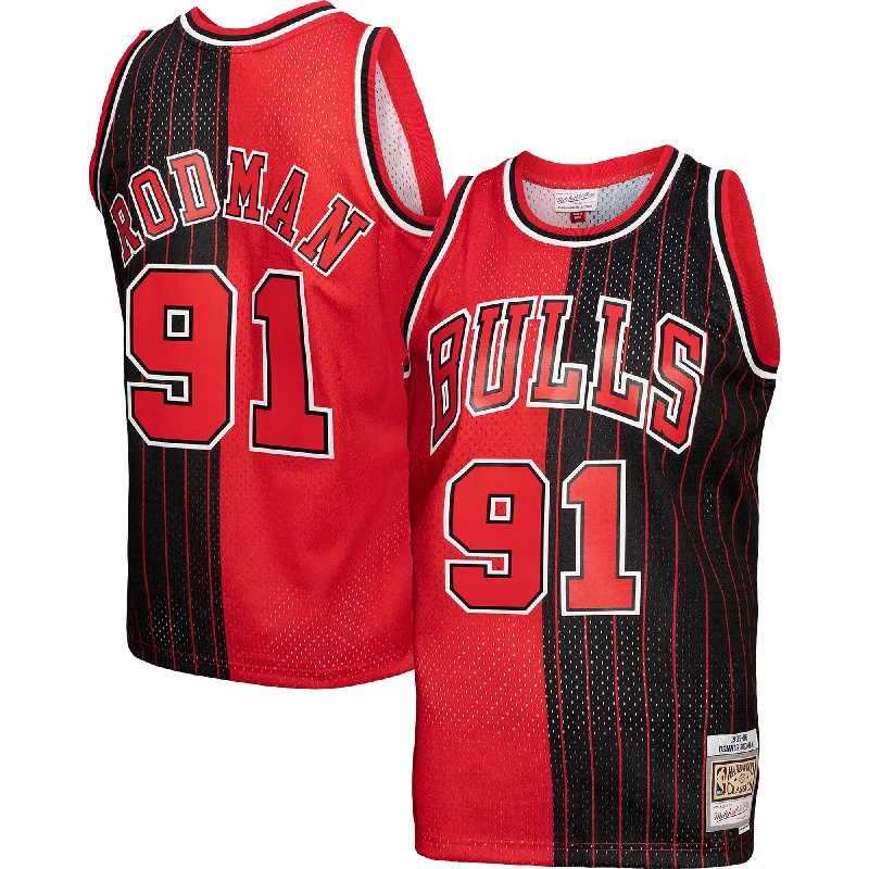 Basketball Jersey For Fundraising Events-Dennis Rodman Chicago Bulls Hardwood Classics 1995/96 Split Swingman Basketball Jersey - Red/black