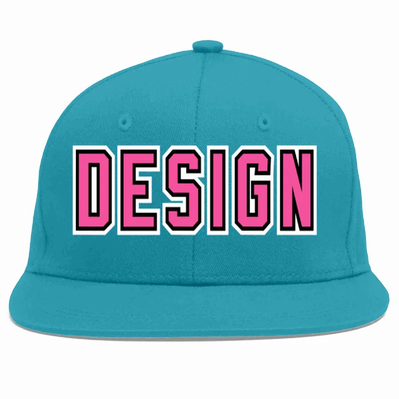 Baseball Cap For Corporate Branding-Custom Aqua Pink-Black Flat Eaves Sport Baseball Cap Design for Men/Women/Youth