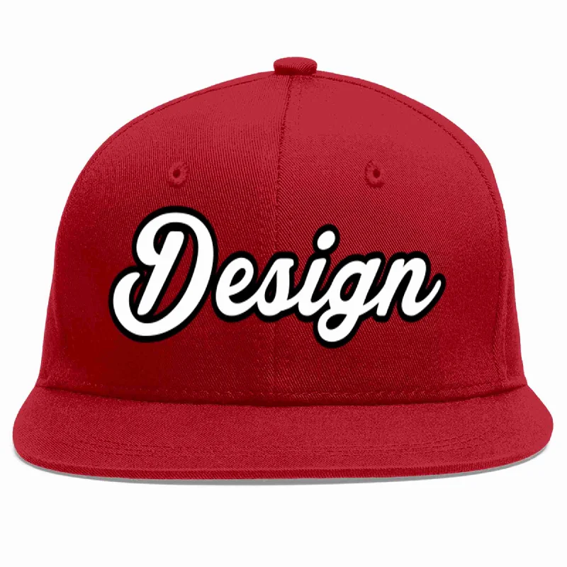 Baseball Cap With Team Colors-Custom Red White-Black Flat Eaves Sport Baseball Cap Design for Men/Women/Youth