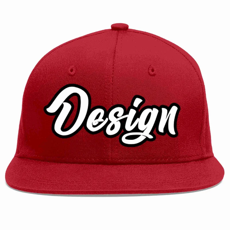 Custom Snapback Baseball Cap-Custom Red White-Black Flat Eaves Sport Baseball Cap Design for Men/Women/Youth