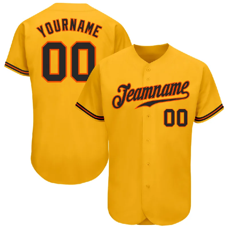 Baseball Jersey With Embroidered Team Logos-Custom Gold Black-Orange Authentic Baseball Jersey