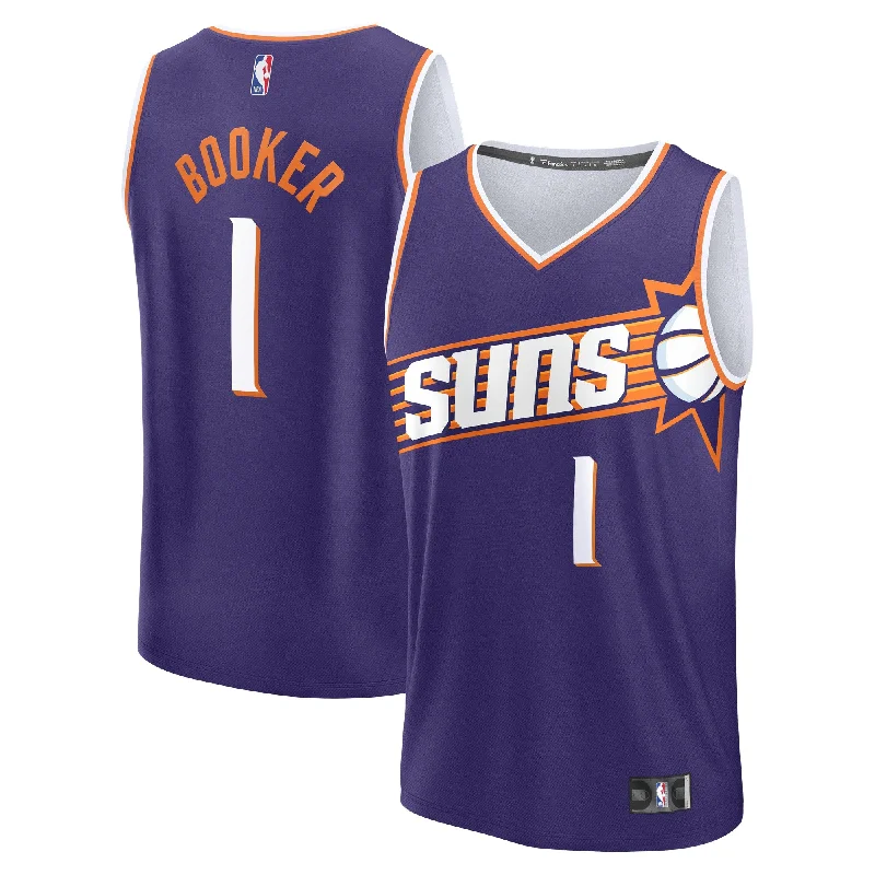 Basketball Jersey With Moisture-Wicking Fabric-Devin Booker Phoenix Suns Branded Fast Break Player Basketball Jersey - Icon Edition - Purple