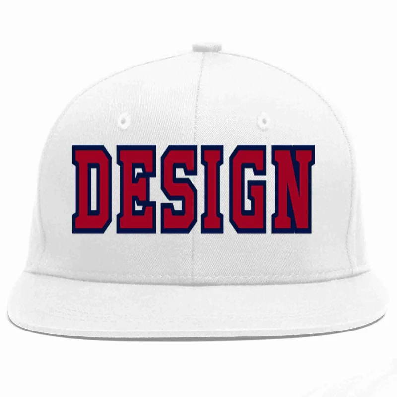 Baseball Cap For Corporate Branding-Custom White Red-Navy Flat Eaves Sport Baseball Cap Design for Men/Women/Youth