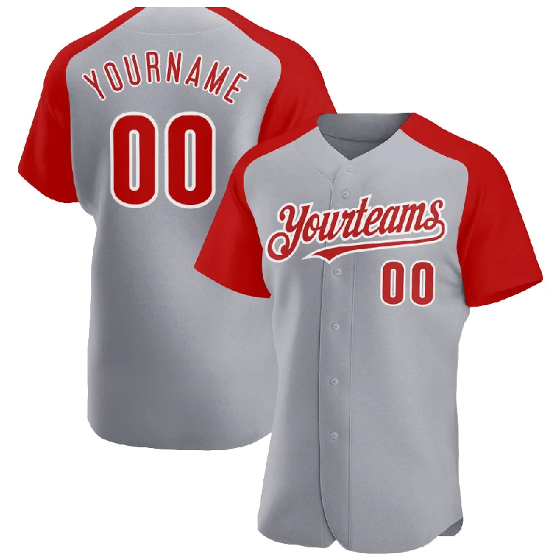 Baseball Jersey With Player Customization-Custom Gray Red-White Authentic Raglan Sleeves Baseball Jersey