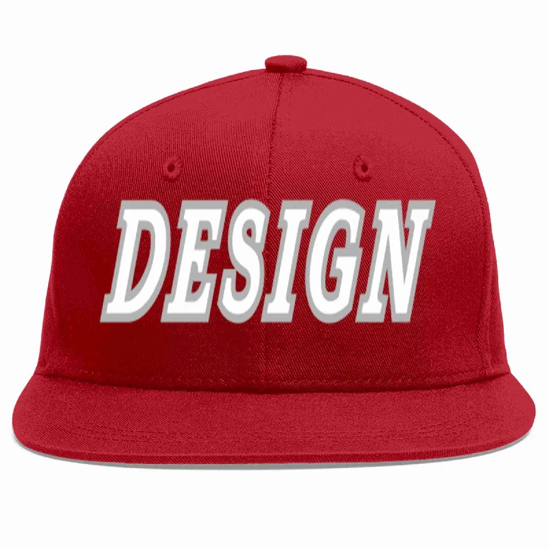 Baseball Cap For Traveling-Custom Red White-Gray Flat Eaves Sport Baseball Cap Design for Men/Women/Youth