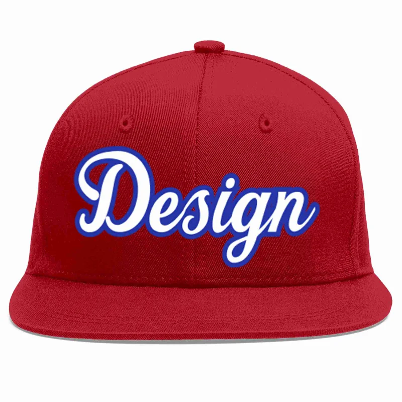 Baseball Cap With Personalized Designs-Custom Red White-Royal Flat Eaves Sport Baseball Cap Design for Men/Women/Youth