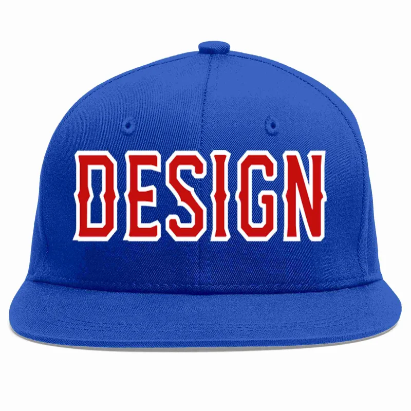 Baseball Cap For Trendy Casual Looks-Custom Royal Red-White Flat Eaves Sport Baseball Cap Design for Men/Women/Youth