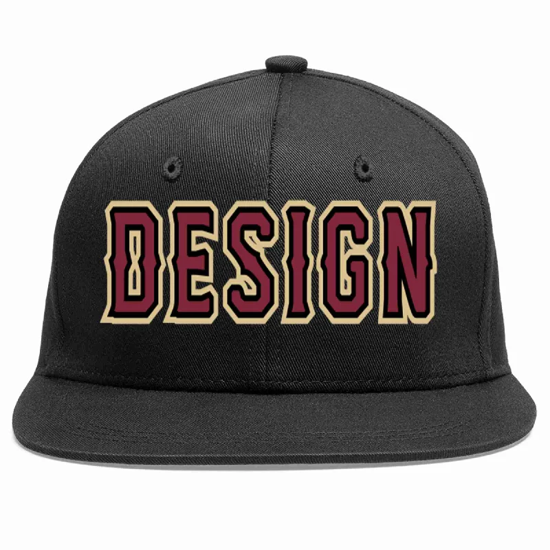 Baseball Cap With Team Logo-Custom Black Crimson-Black Flat Eaves Sport Baseball Cap Design for Men/Women/Youth