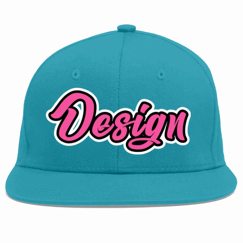 Snapback Baseball Cap-Custom Aqua Pink-Black Flat Eaves Sport Baseball Cap Design for Men/Women/Youth