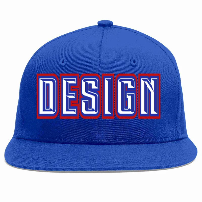 Baseball Cap With Adjustable Strap-Custom Royal White-Royal Flat Eaves Sport Baseball Cap Design for Men/Women/Youth