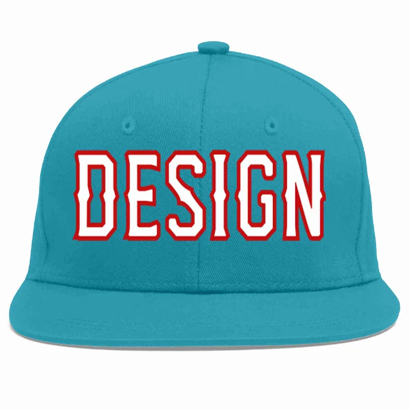 Baseball Cap For Promotional Campaigns-Custom Aqua White-Red Flat Eaves Sport Baseball Cap Design for Men/Women/Youth