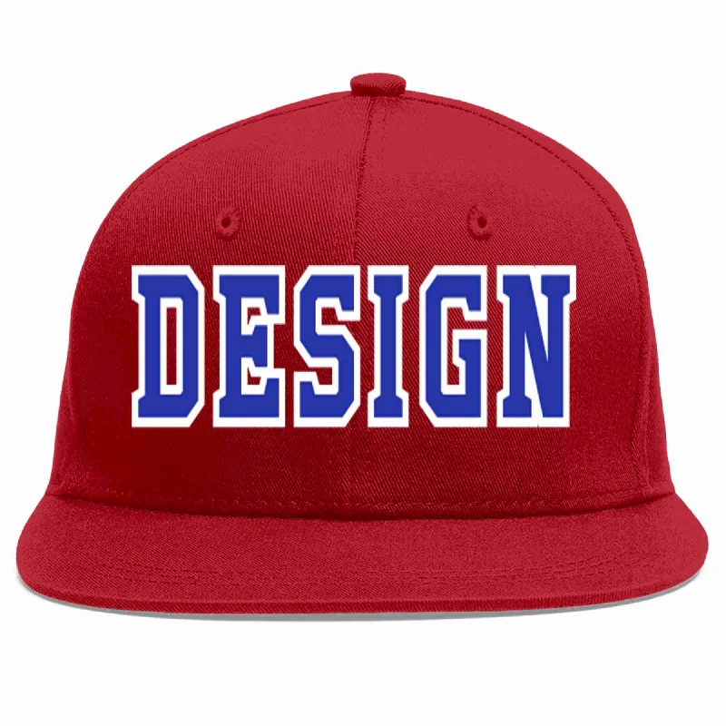 Baseball Cap For Sports Enthusiasts-Custom Red Royal-White Flat Eaves Sport Baseball Cap Design for Men/Women/Youth