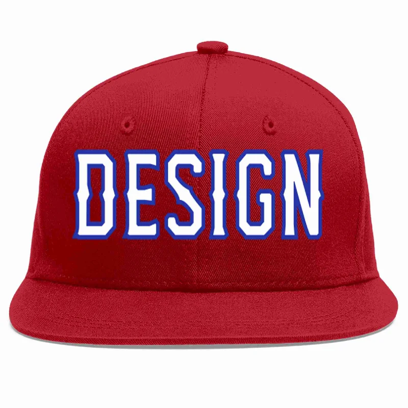 Baseball Cap For Custom Gifts-Custom Red White-Royal Flat Eaves Sport Baseball Cap Design for Men/Women/Youth