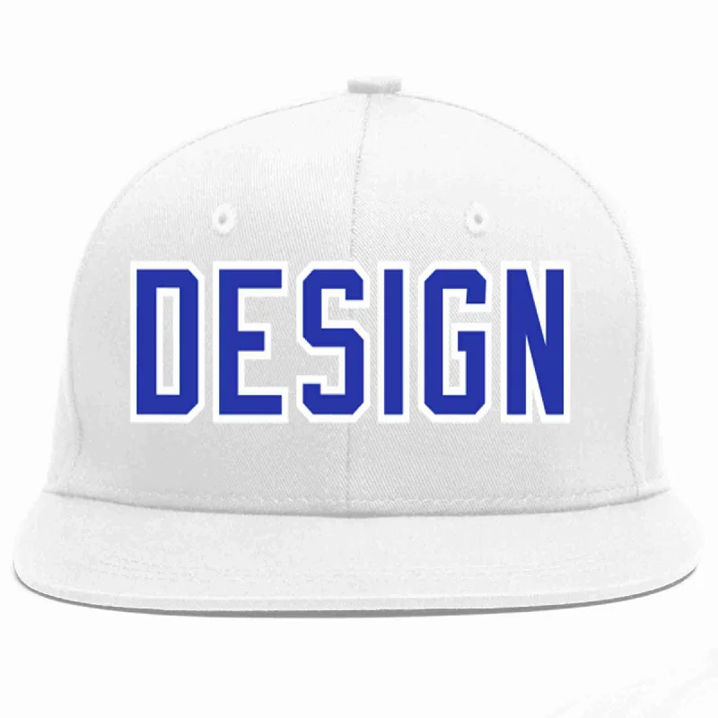 Baseball Cap For Birthday Gifts-Custom White Royal-White Flat Eaves Sport Baseball Cap Design for Men/Women/Youth