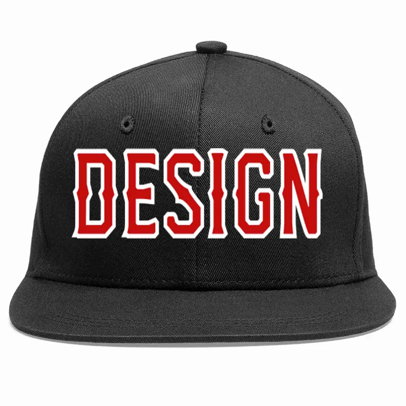 Baseball Cap For Custom Groups-Custom Black Red-White Flat Eaves Sport Baseball Cap Design for Men/Women/Youth