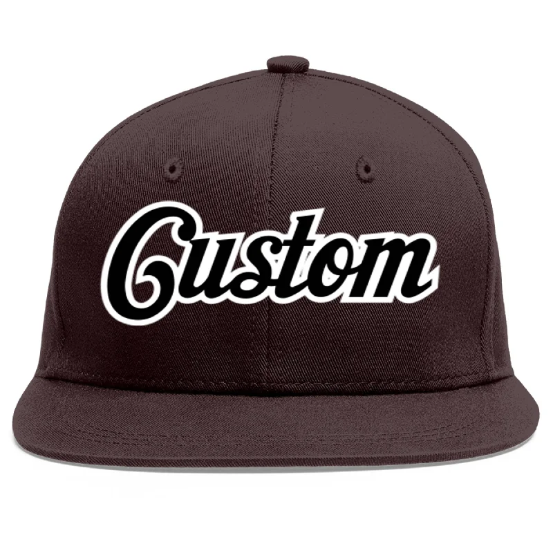 Baseball Cap With Embroidered Graphics-Custom Brown Black-White Flat Eaves Sport Baseball Cap