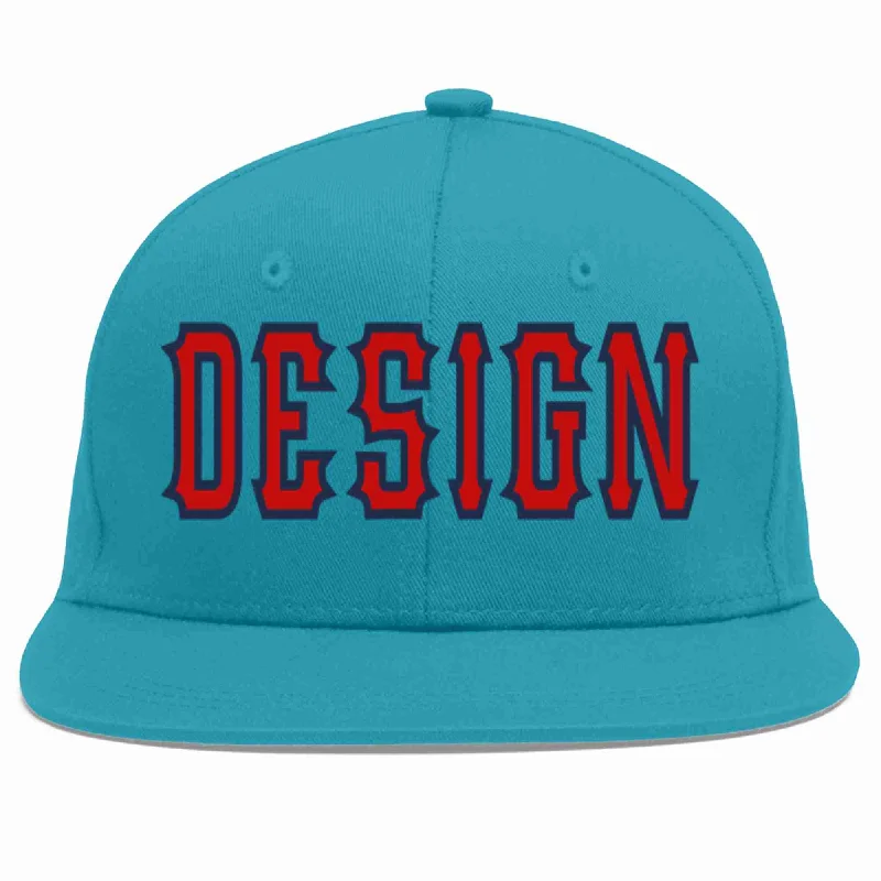 Baseball Cap For Logo Printing-Custom Aqua Red-Navy Flat Eaves Sport Baseball Cap Design for Men/Women/Youth