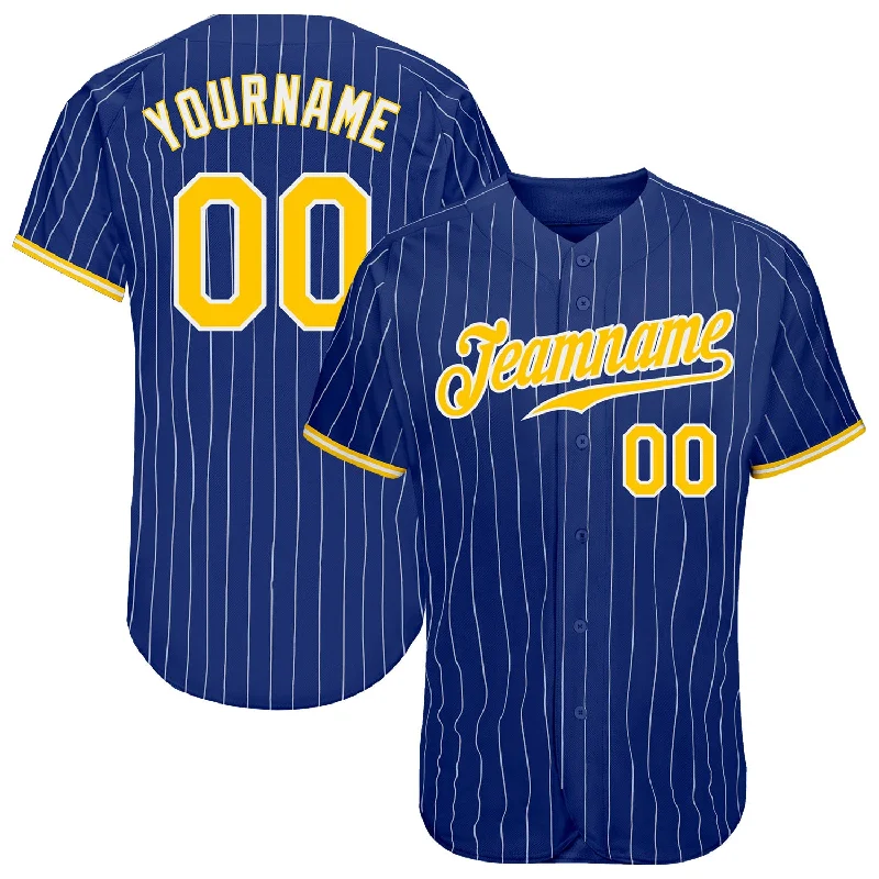 Baseball Jersey For Group Orders-Custom Royal White Pinstripe Gold-White Authentic Baseball Jersey