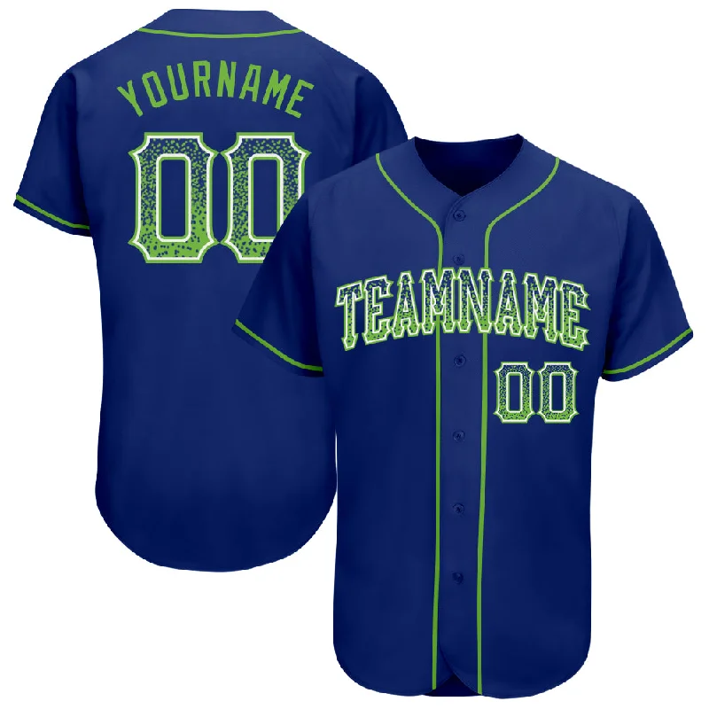 Baseball Jersey With Screen Printed Designs-Custom Royal Neon Green-White Authentic Drift Fashion Baseball Jersey