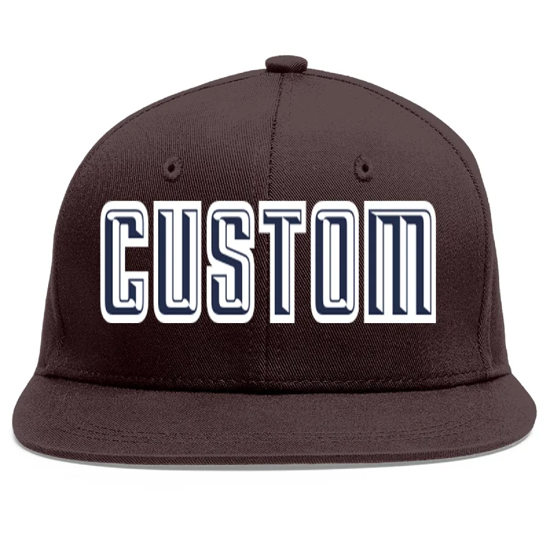 Baseball Cap For Kids-Custom Brown Navy-White Flat Eaves Sport Baseball Cap