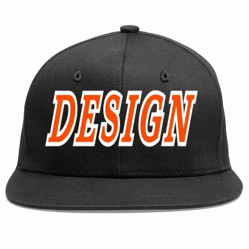 Baseball Cap For Sports Apparel Customization-Custom Black Orange-White Flat Eaves Sport Baseball Cap Design for Men/Women/Youth