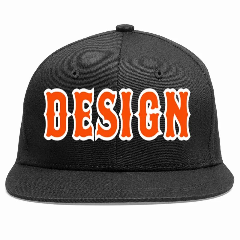 Baseball Cap With Custom Graphics-Custom Black Orange-White Flat Eaves Sport Baseball Cap Design for Men/Women/Youth