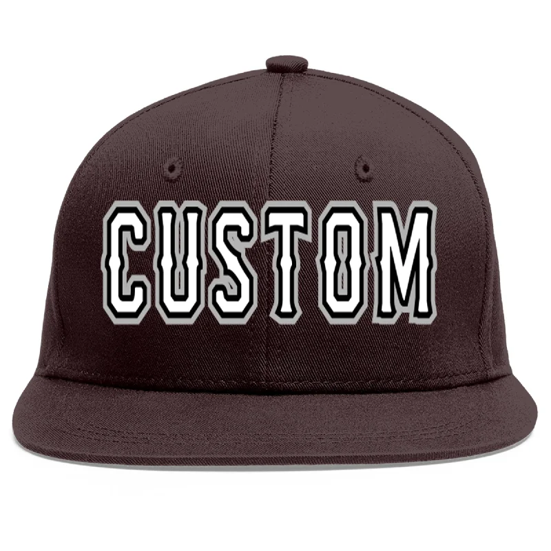 Baseball Cap With Team Branding-Custom Brown White-Black Flat Eaves Sport Baseball Cap