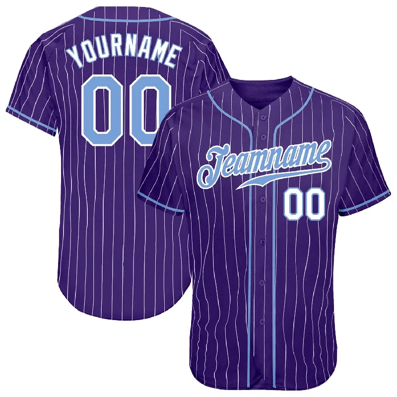 Baseball Jersey With Retro Design-Custom Purple White Pinstripe Light Blue-White Authentic Baseball Jersey