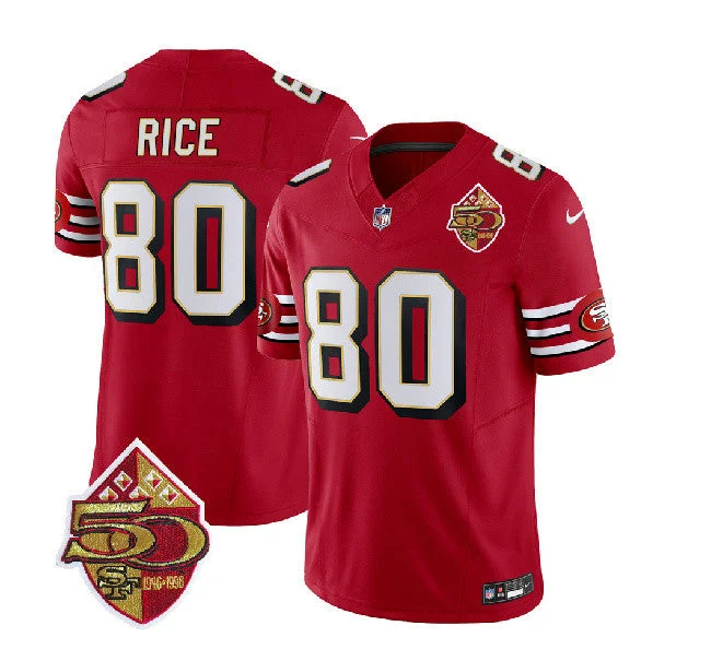 Football Jersey For Stylish Sportswear-Men's San Francisco 49ers #80 Jerry Rice Red 2023 F.U.S.E. 50th Patch Throwback Football Stitched Jersey